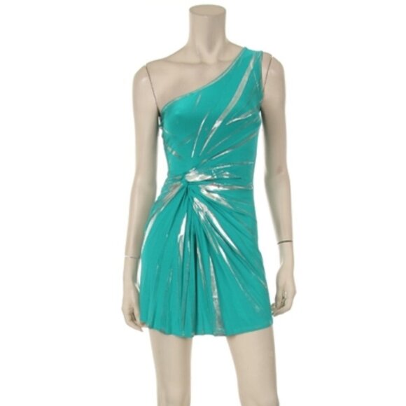 One Shoulder Teal/Foil Tunic Top/Mini Dress - Picture 4 of 6